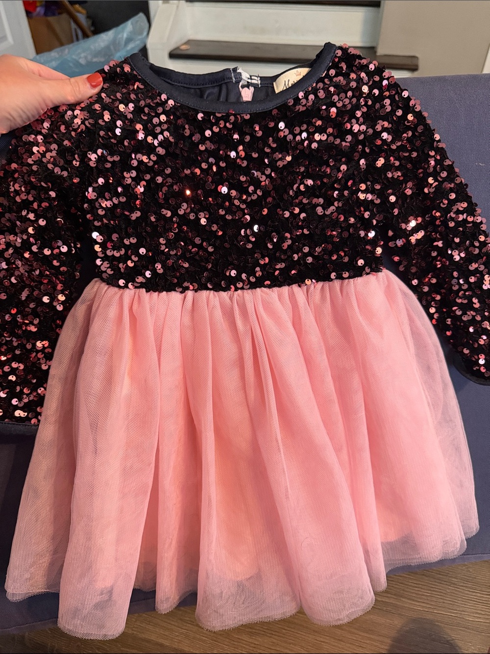 Marie Nicole Girls S Girls Sequin Top with Pink Tulle Skirt Dress